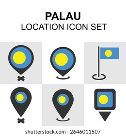 Location icon set representing Palau with flag-themed pins. Perfect for Pacific island travel, maps, and educational content.