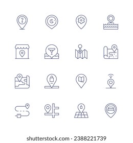 Location icon set. Thin line icon. Editable stroke. Containing location pin, map, location, unknown, route.