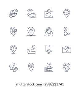Location icon set. Thin line icon. Editable stroke. Containing location, area, location pin, world, placeholder, itinerary, maps and location.