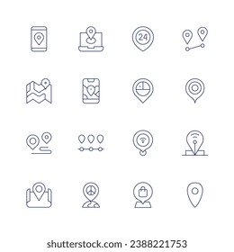 Location icon set. Thin line icon. Editable stroke. Containing location, location pin, gps, map, tourist.