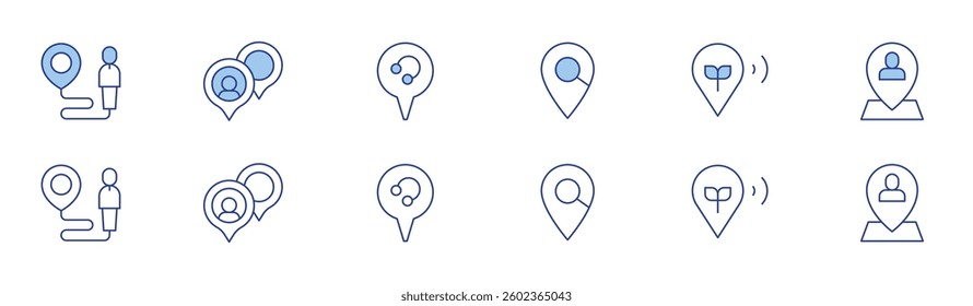 Location icon set in two styles, Duotone and Thin Line style. Editable stroke. employee, search, location.