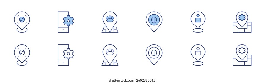 Location icon set in two styles, Duotone and Thin Line style. Editable stroke. korea, location, location pin.