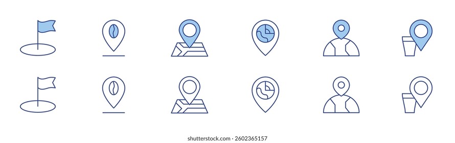 Location icon set in two styles, Duotone and Thin Line style. Editable stroke. placeholder, location, route, location pin.
