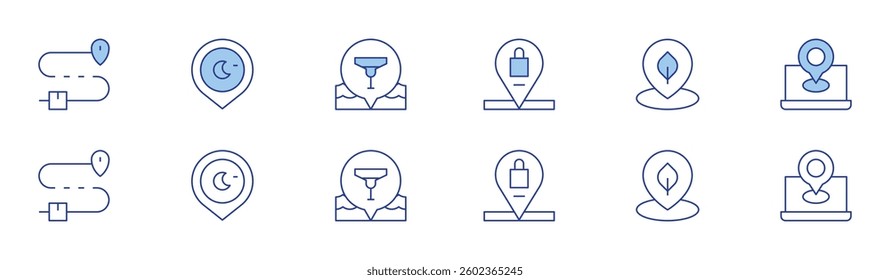 Location icon set in two styles, Duotone and Thin Line style. Editable stroke. location, route.