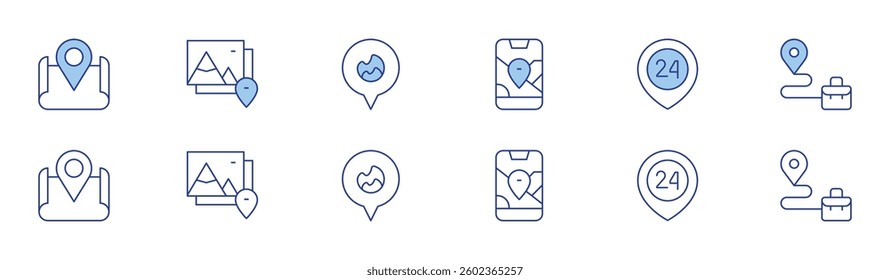 Location icon set in two styles, Duotone and Thin Line style. Editable stroke. location, route, fire location.e