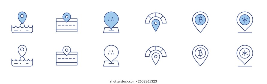 Location icon set in two styles, Duotone and Thin Line style. Editable stroke. location pin, location.