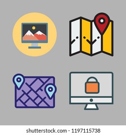 location icon set. vector set about map and monitor icons set.