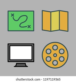 location icon set. vector set about monitor, map and film icons set.