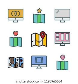 location icon set. vector set about map and monitor icons set.
