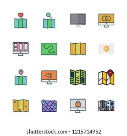 location icon set. vector set about road map, map and monitor icons set.