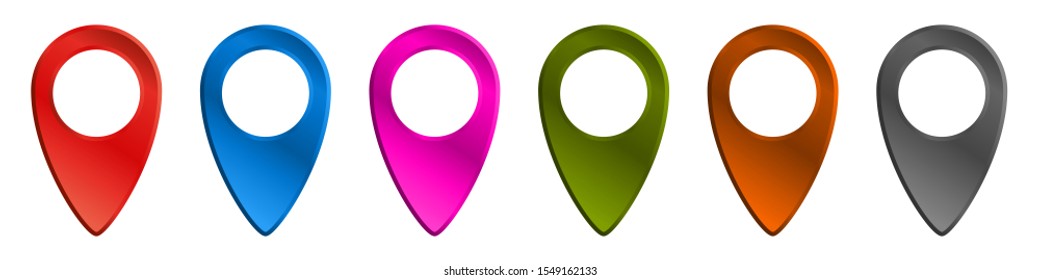 Location icon set vector illustration. Map pin symbol colorful collection. Gps sign isolated on white background. Navigation marker design. Final target tool. Graphic travel tag element.