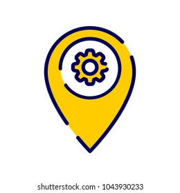 Location icon with settings sign. Location icon and customize, setup, manage, process concept. Vector icon