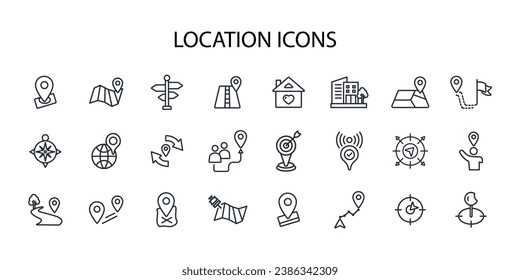 Location icon set.vector.Editable stroke.linear style sign for use web design,logo.Symbol illustration.