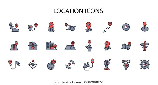 Location icon set.vector.Editable stroke.linear style sign for use web design,logo.Symbol illustration.