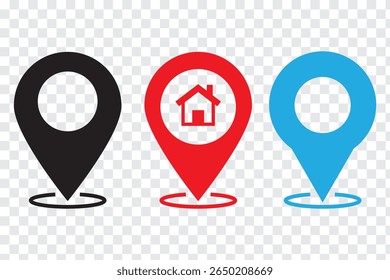 Signo de icono de Locación. Conjunto de iconos de Pin de mapa. Vector de icono de Locación. Icono de destino. Ilustración vectorial aislada sobre un fondo blanco. 