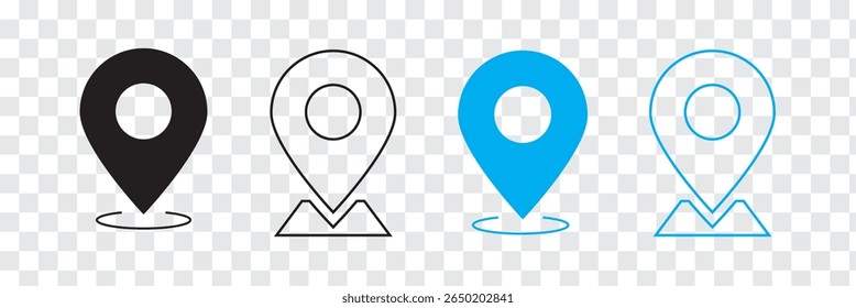 Conjunto de signos de ícono de Locación. Marcador de mapa, pin de ubicación, icono de pin de mapa. icono de Vector de ubicación. Pin en el mapa. Ilustración vectorial aislada sobre un fondo blanco. Diseño de Variedad. Eps 10