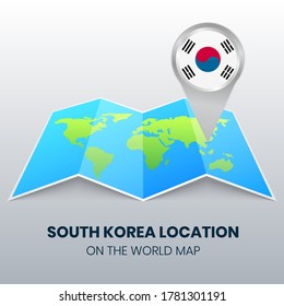 Location icon of South Korea on the world map, Round pin icon of South Korea
