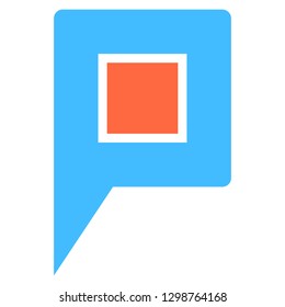 Location icon square map pin sign is isolated on white background. Web button for internet cartography is created in flat style. The design graphic element is saved as a vector illustration