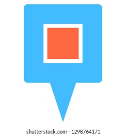 Location icon square map pin sign is isolated on white background. Web button for internet cartography is created in flat style. The design graphic element is saved as a vector illustration