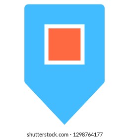 Location icon square map pin sign is isolated on white background. Web button for internet cartography is created in flat style. The design graphic element is saved as a vector illustration