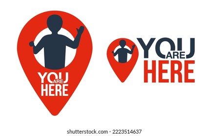 Location icon with text You Are Here and people silhouette. Design element for navigation 