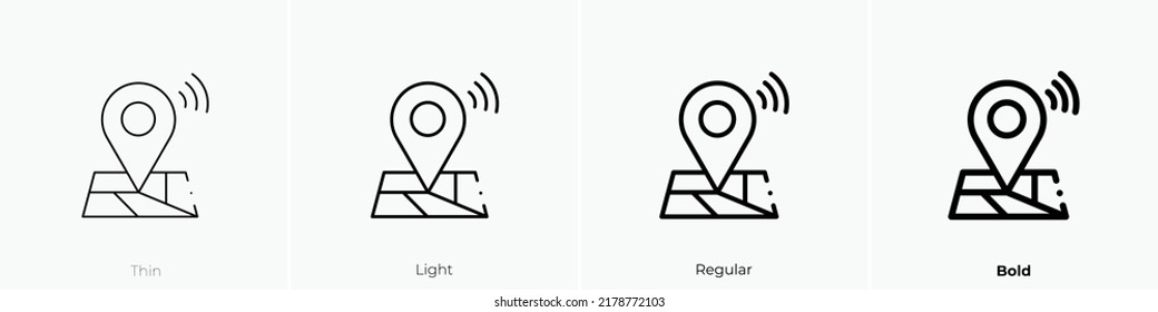location icon. Thin, Light Regular And Bold style design isolated on white background