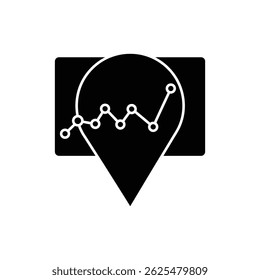 Icono de Locación con gráfico de tendencias, representando tendencias del mercado y análisis de geolocalización