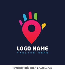 Location icon in two hand icon design  template