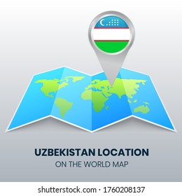 Location Icon Of Uzbekistan On The World Map, Round Pin Icon Of Uzbekistan