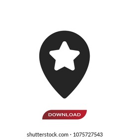 Location icon vector, favorite place with star sign. Place holder symbol, map pin pictogram isolated on white background.