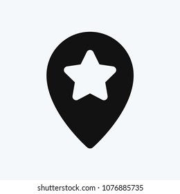 Location icon vector, favorite place with star sign. Place holder symbol, map pin pictogram isolated on white background.