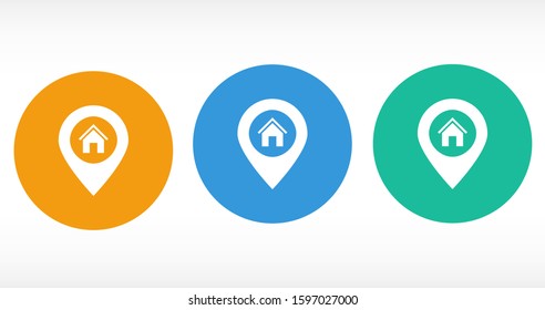 Location icon vector flat with house on white background. Location icon vector illustration.Location icon vector map solid illustration, pictogram Location icon vector isolated on white