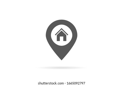 Location icon vector flat with house on white background. Location icon vector illustration.Location icon vector map solid illustration, pictogram Location icon vector isolated on white