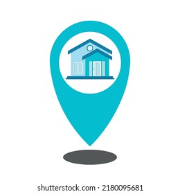 Location icon vector flat with house on white background. Location icon vector illustration.Location icon vector map solid illustration, pictogram Location icon vector isolated on white