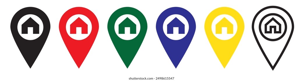 Location icon vector flat with house on white background. Location icon vector illustration. Location icon vector map solid illustration, pictogram Location icon vector isolated on white background. 