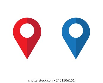 Location icon vector illustration. GPS, map pointer, red pointer, blue pointer icon, point of location. Can use for infographic, banner, poster, web design. Isolated on white background. 
