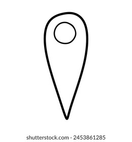 Location icon Vector Illustration logo Template. Isolated on white background. Doodle GPS Pin Symbol, Tag, Destination Point. Hand Drawn Outline Clipart, Graphic object for Map, Cursor, Web Design.