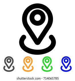 Location icon. Vector illustration style is a flat linear iconic location symbol with black, gray, green, blue, yellow color variants. Designed for web and software interfaces.
