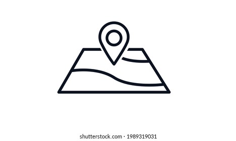 Location Icon. Vector isolated black and white illustration of a map and a location pin