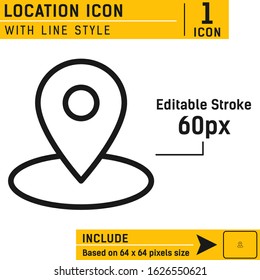 Location icon vector isolated on white background. Pin, map, point, pointer vector icon with line style. Design for business, web site or mobile app, web and other. Editable stroke and size. EPS file
