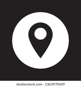Location icon vector. Pin icon logo design. Pointer symbol in circle isolated on black background 