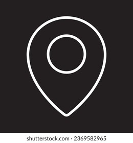 Vector de icono de ubicación. Diseño del logotipo del icono de pines. Símbolo de puntero aislado en fondo negro