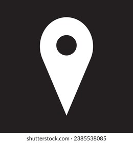 Vector de icono de ubicación. Diseño del logotipo del icono de pines. Símbolo de puntero aislado en fondo negro
