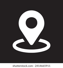 Vector de icono de ubicación. Diseño del logotipo del icono de pines. Símbolo de puntero aislado en fondo negro