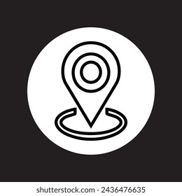 Location icon vector. Pin icon logo design. Pointer symbol in circle isolated on black background