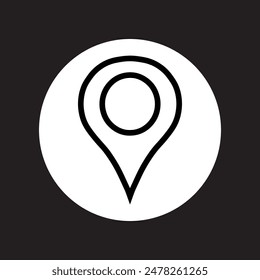 Location icon vector. Pin icon logo design. Pointer symbol in circle isolated on black background