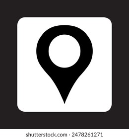Location icon vector. Pin icon logo design. Pointer symbol in square isolated on black background