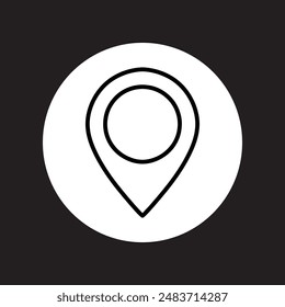 Vektorgrafik des Standortsymbols. Design des Pin-Icons. Zeigersymbol im Kreis auf schwarzem Hintergrund isoliert