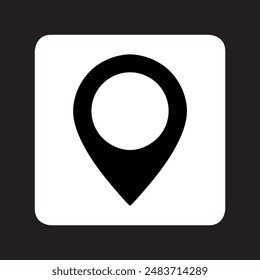 Location icon vector. Pin icon logo design. Pointer symbol in square isolated on black background
