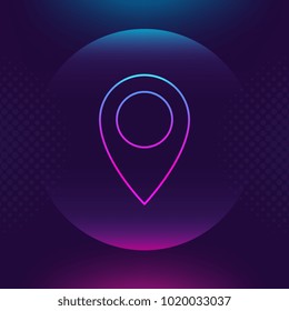 Location icon vector. Pin neon luminous outline line sign. Navigation map, gps, direction, place, compass, contact, search concept. Flat style, graphic design, logo, Web, UI, mobile app, EPS.